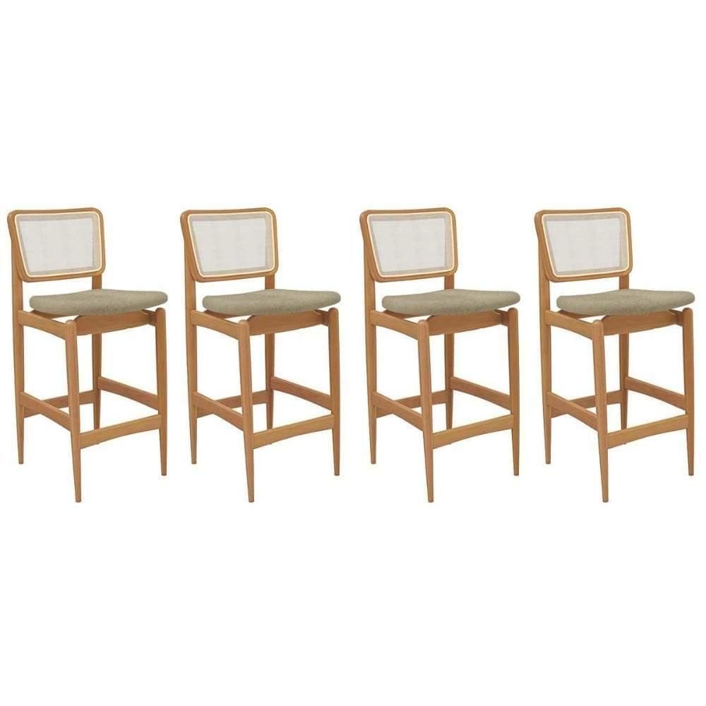 Banqueta Sala De Jantar Liz 1bmm009ca Premium Madeira Maciça Kit 4 Un Carvalho-boucle Bege-tela Bege - Kappesberg