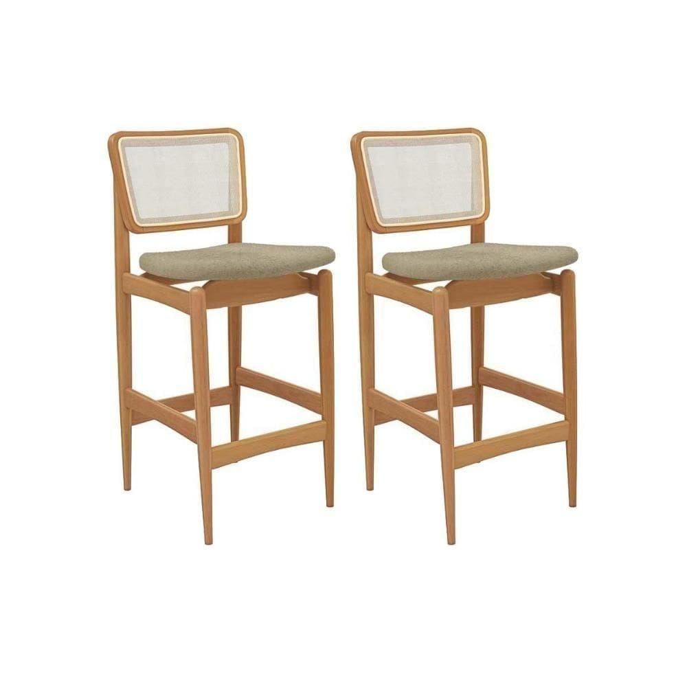 Banqueta Sala De Jantar Liz 1bmm009ca Premium Madeira Maciça Kit 2 Un Carvalho-boucle Bege-tela Bege - Kappesberg