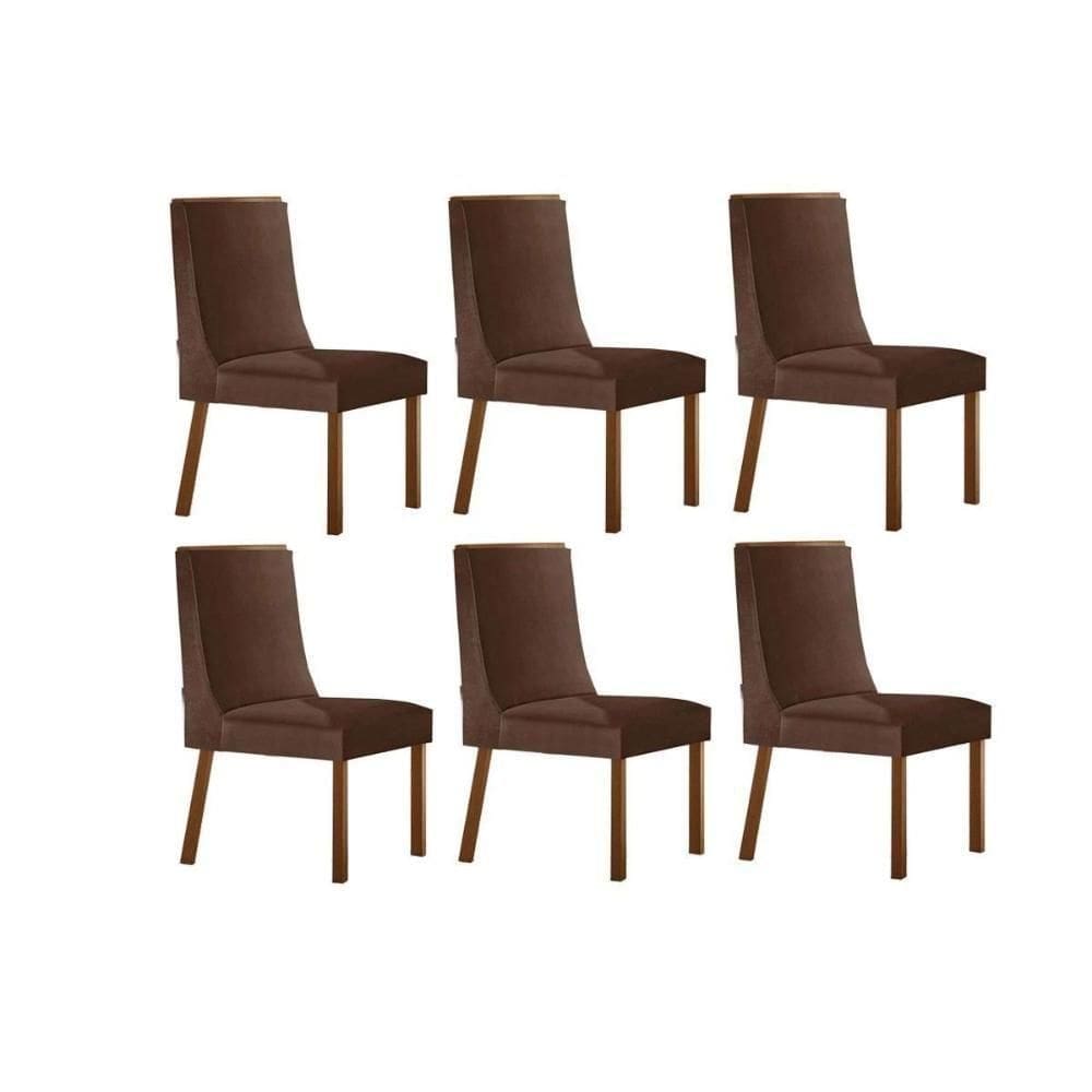 Cadeira Sala De Jantar Dakota Kit 6 Un Naturalle-suede Marrom - Rufato