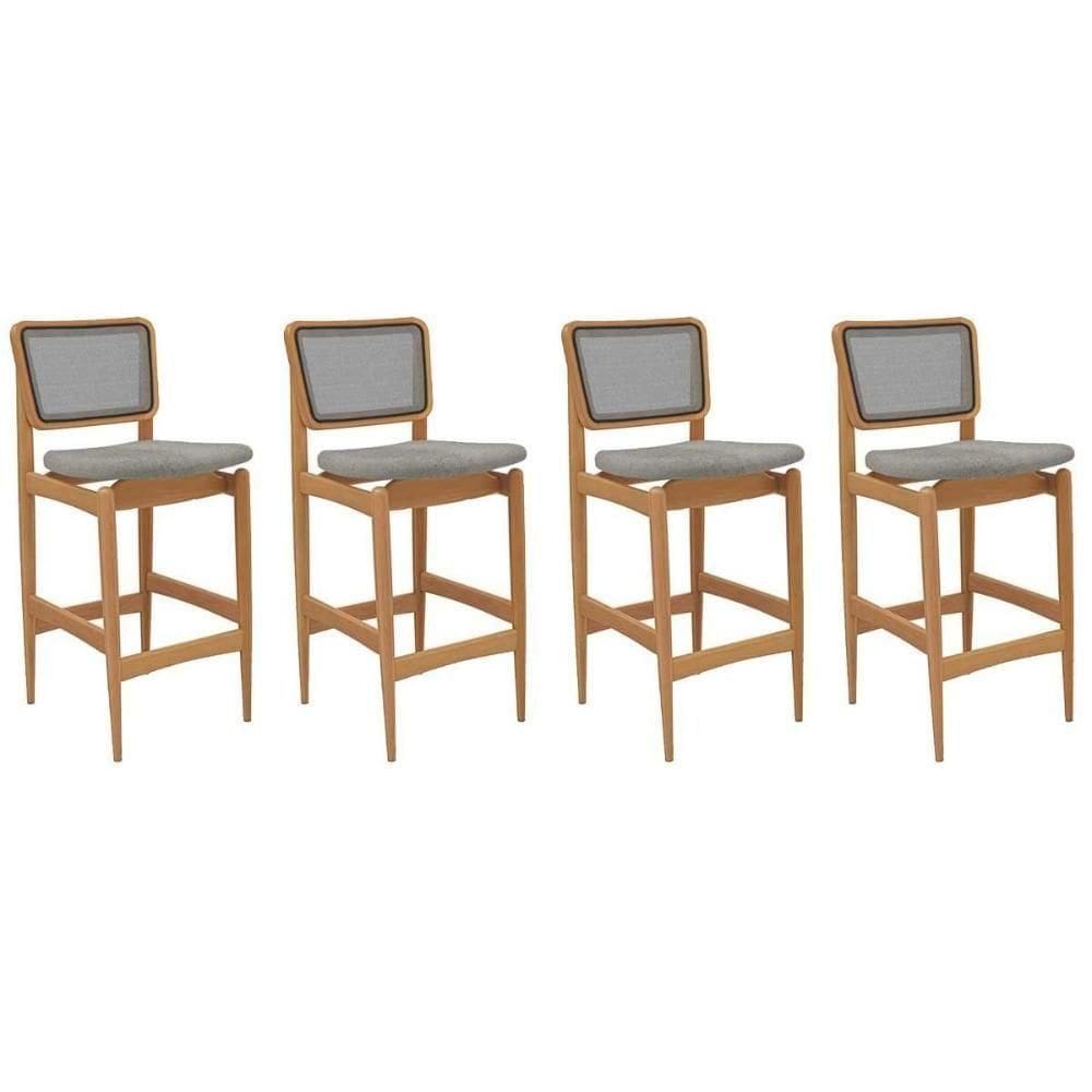 Banqueta Sala De Jantar Liz 1bmm009ca Premium Madeira Maciça Kit 4 Un Carvalho-boucle Cinza-tela Grafite - Kappesberg