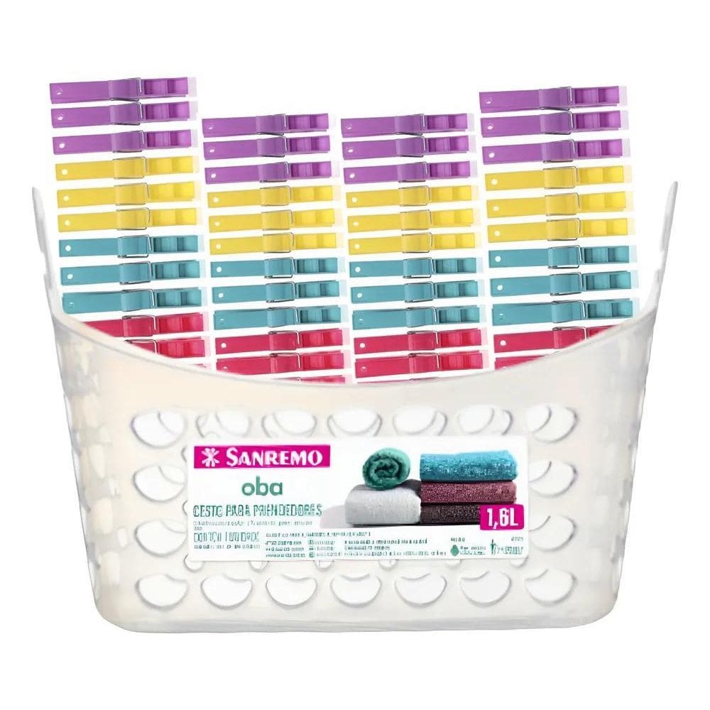 2X Kit 48 Pregadores De Roupa Varal + 1 Cesto Porta Prendedo