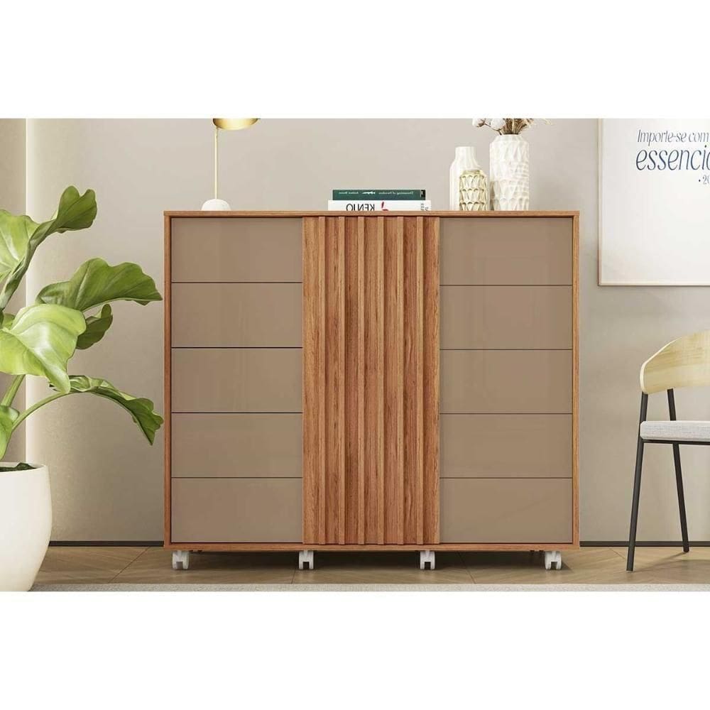 Cômoda Casal Pegasus C- 2 Portas E 5 Gavetas Freijo-sued - Caemmun