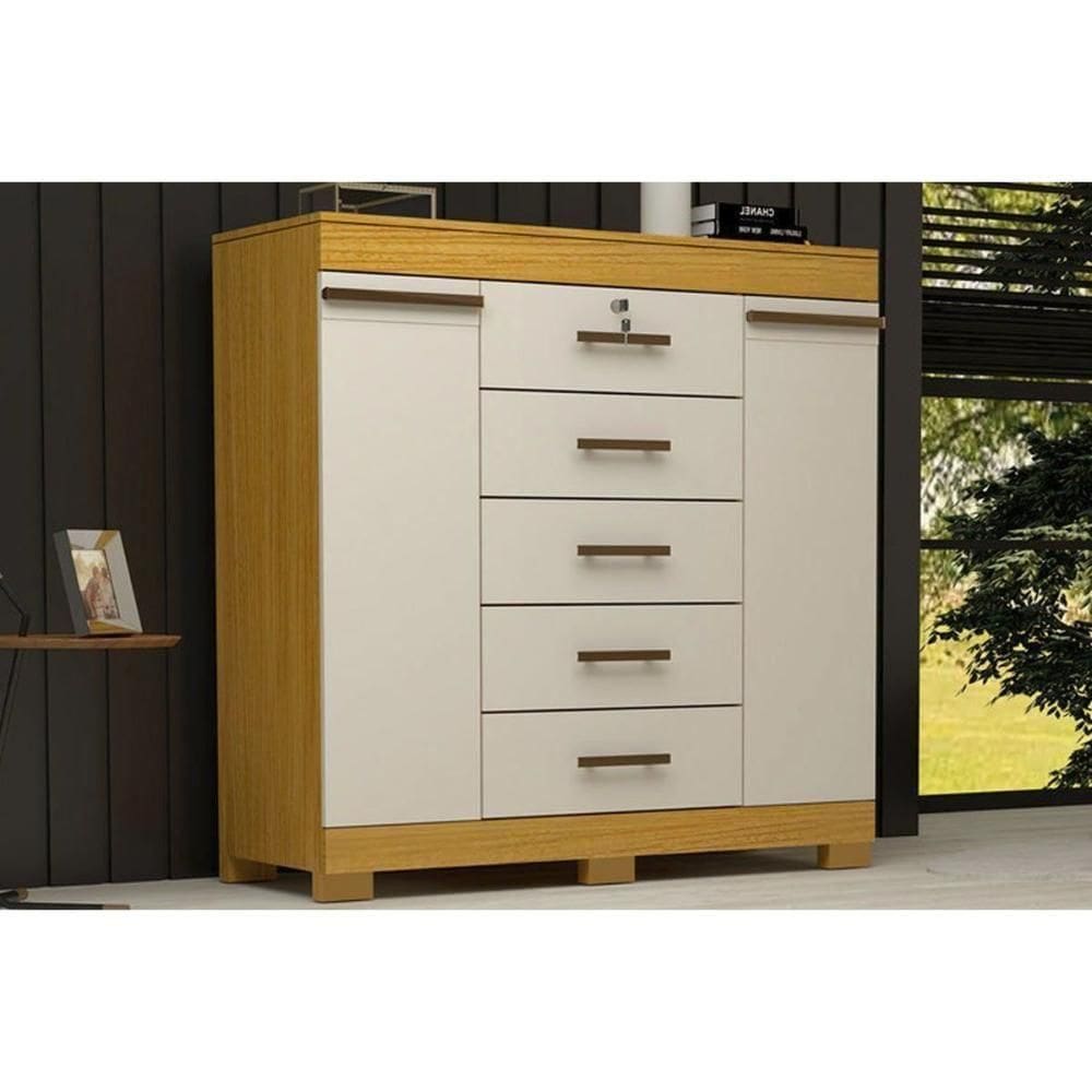 Cômoda Casal 2 Portas E 5 Gavetas Diana Cinamomo-off White - Acp