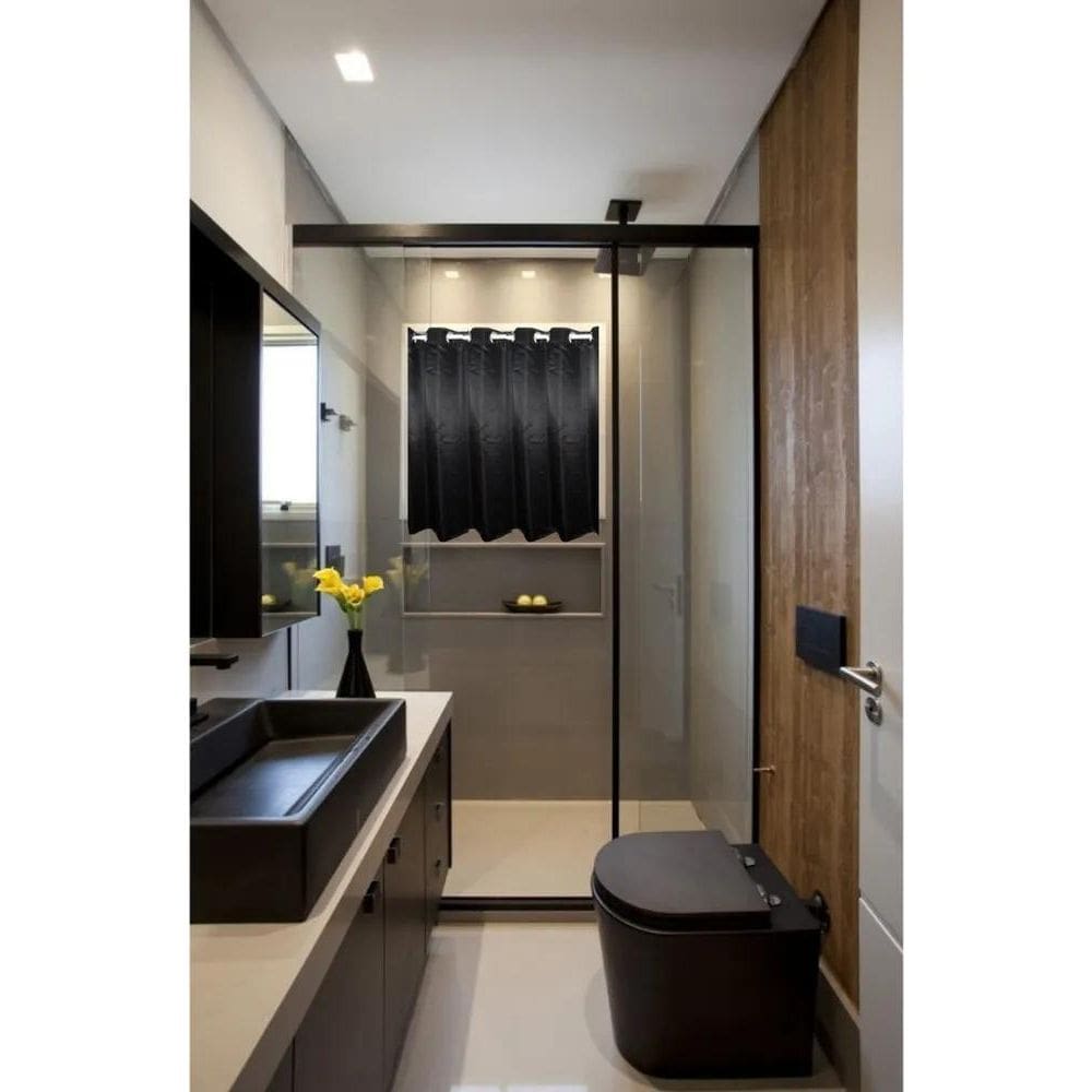 2X Cortina Janela De Banheiro Em Tecido Blackout - 1,10M X