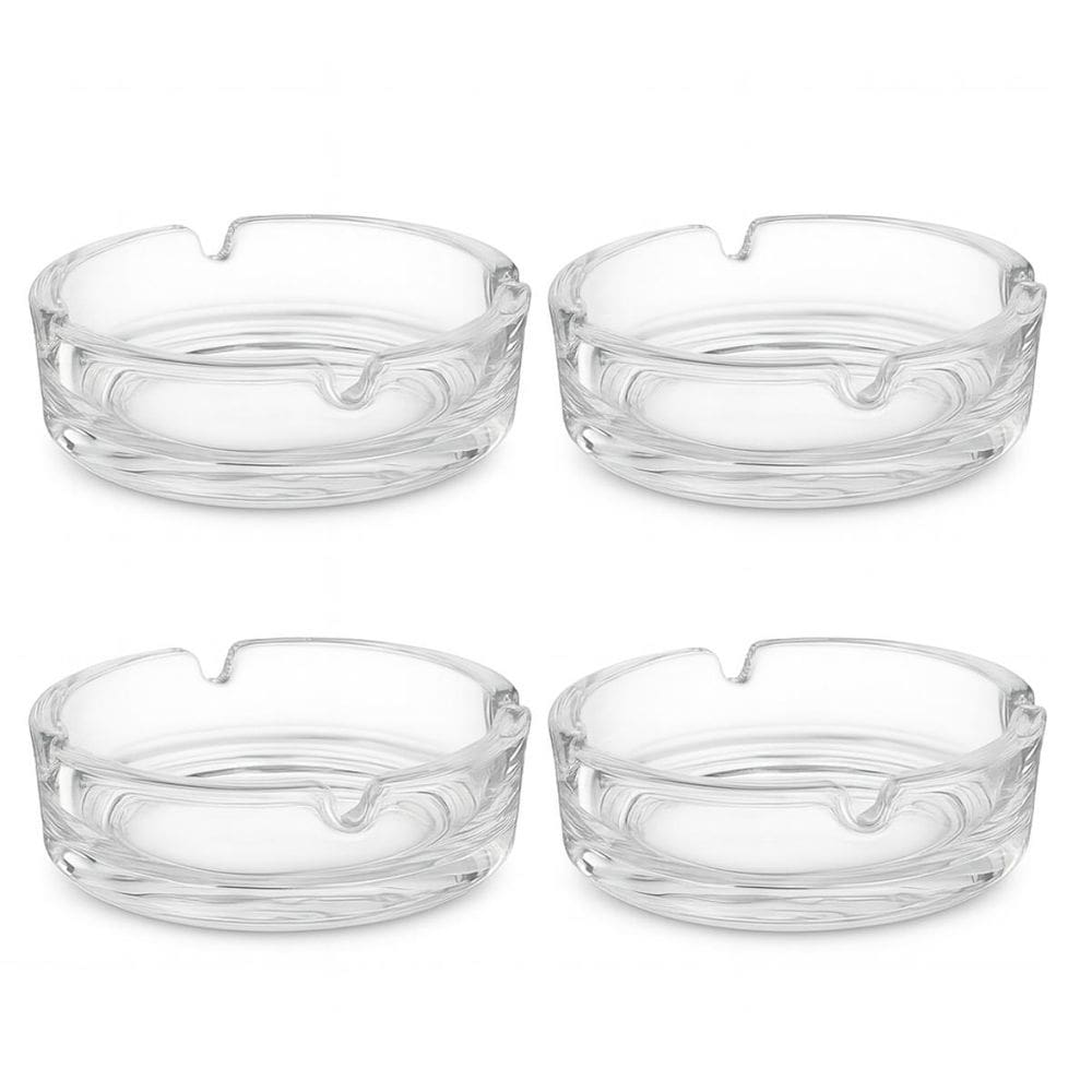 Kit 4 Cinzeiro De Vidro Clássico Redondo Com 4 Apoios 10 Cm