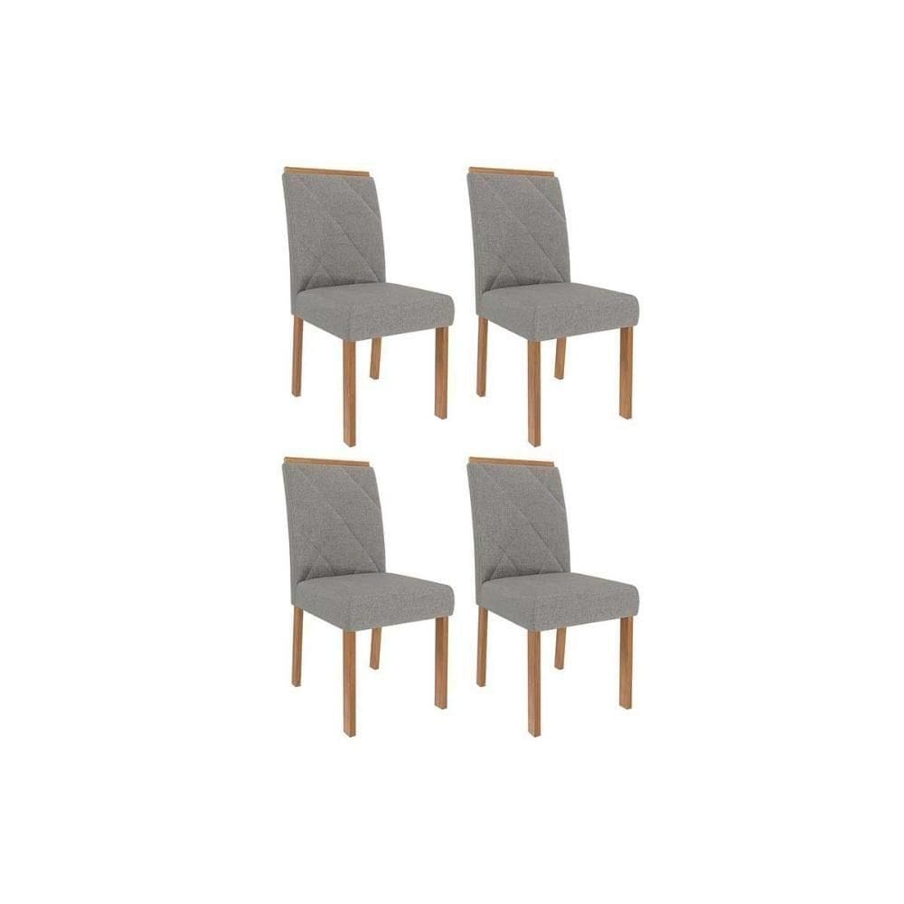 Cadeira Sala De Jantar Fernanda Wood Kit 4 Un Carvalho-linho Grafite - Cimol