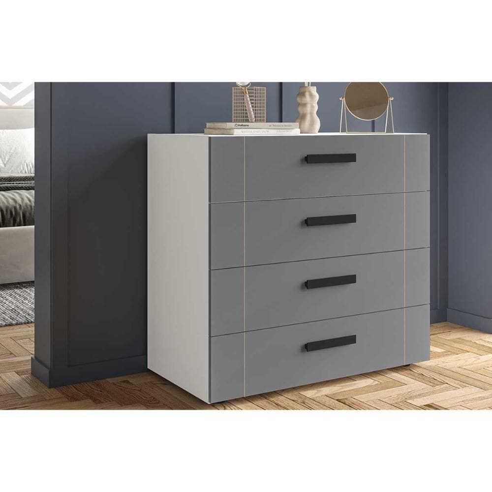 Cômoda Solteiro Lisboa C- 4 Gavetas Branco-cinza - Politorno