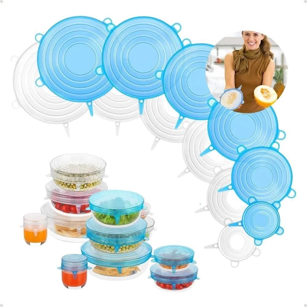Kit 12 Tampas Silicone Flexível Para Panela Pote Universal