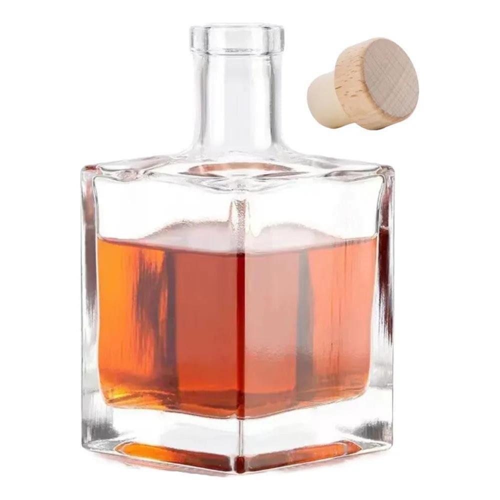 3X Garrafa De Vidro Cube 500Ml Luxo Cachaça Whisky Azeite Li