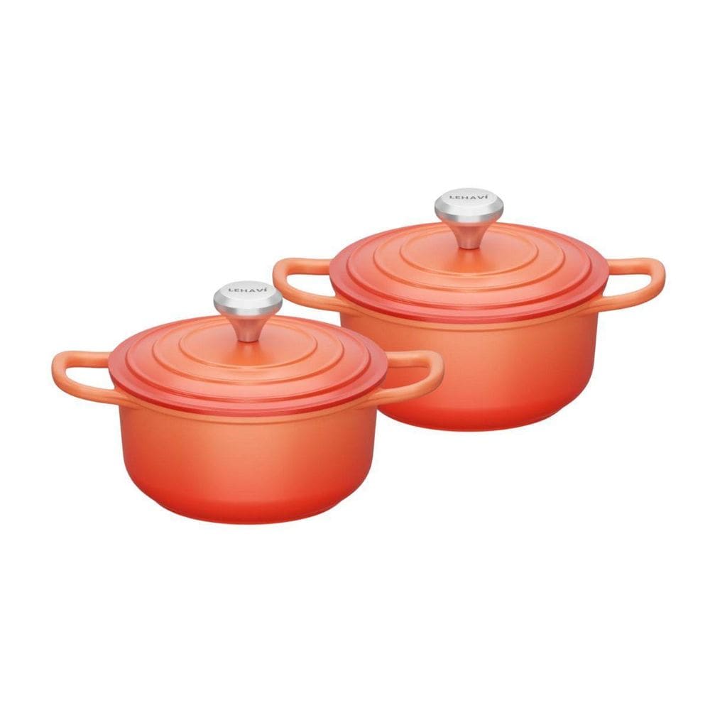 Kit Caçarola Lehavi Ceramico Indução Laranja 4,3L + 4,3L