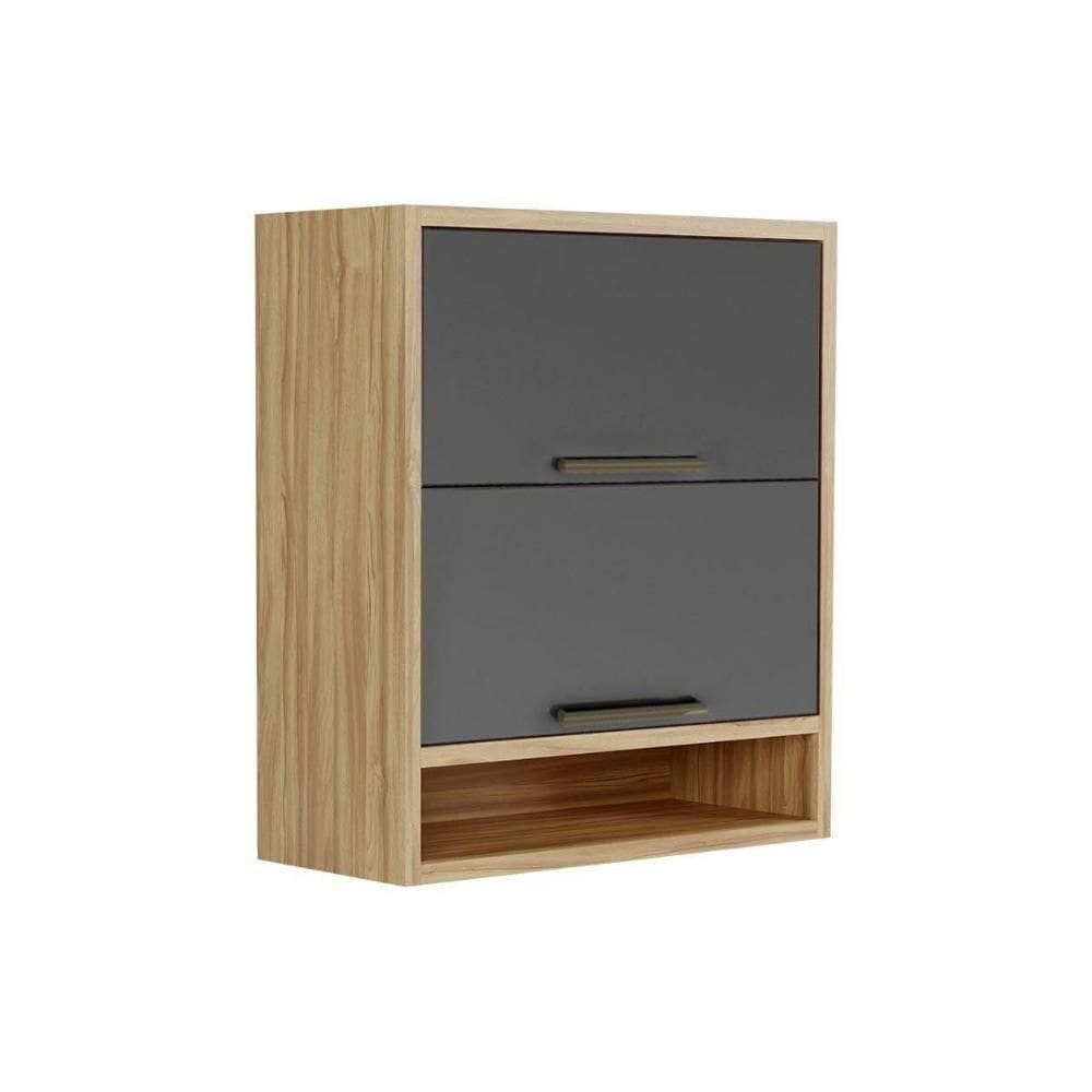 Armário Aéreo P- Cozinha Syrah Nicho C- 2 Portas Basculante 80cm Amendoa-grafite - Ronipa