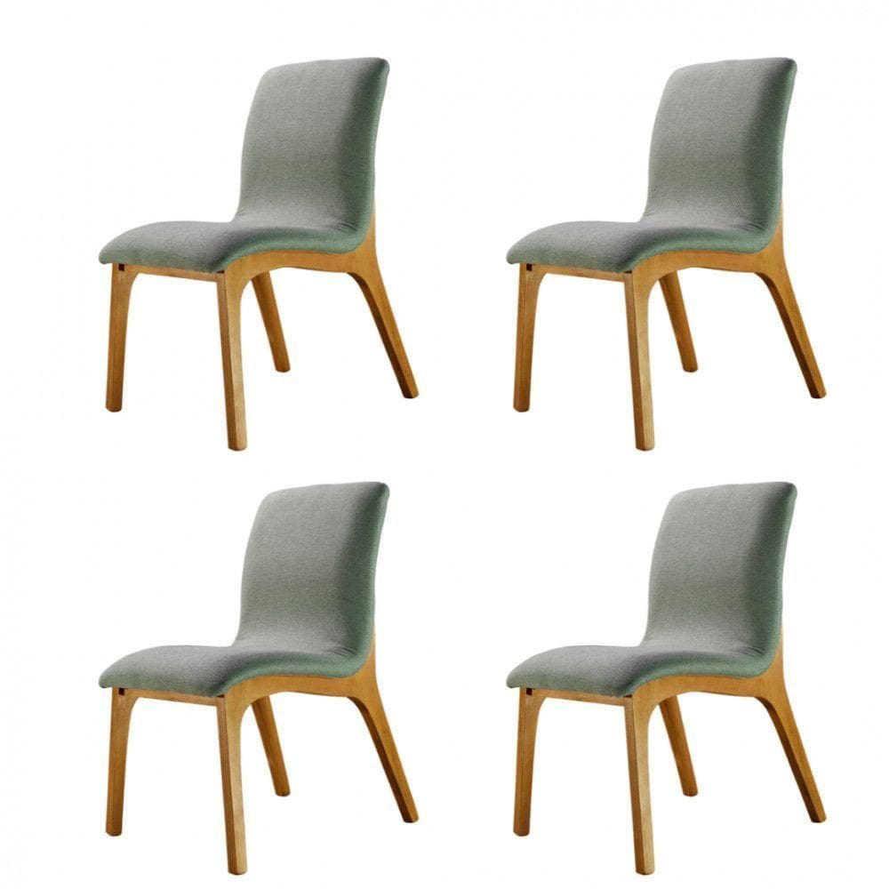 Conjunto 4 Cadeiras Concha Dubai Madeira Maciça E Tecido Mel-verde