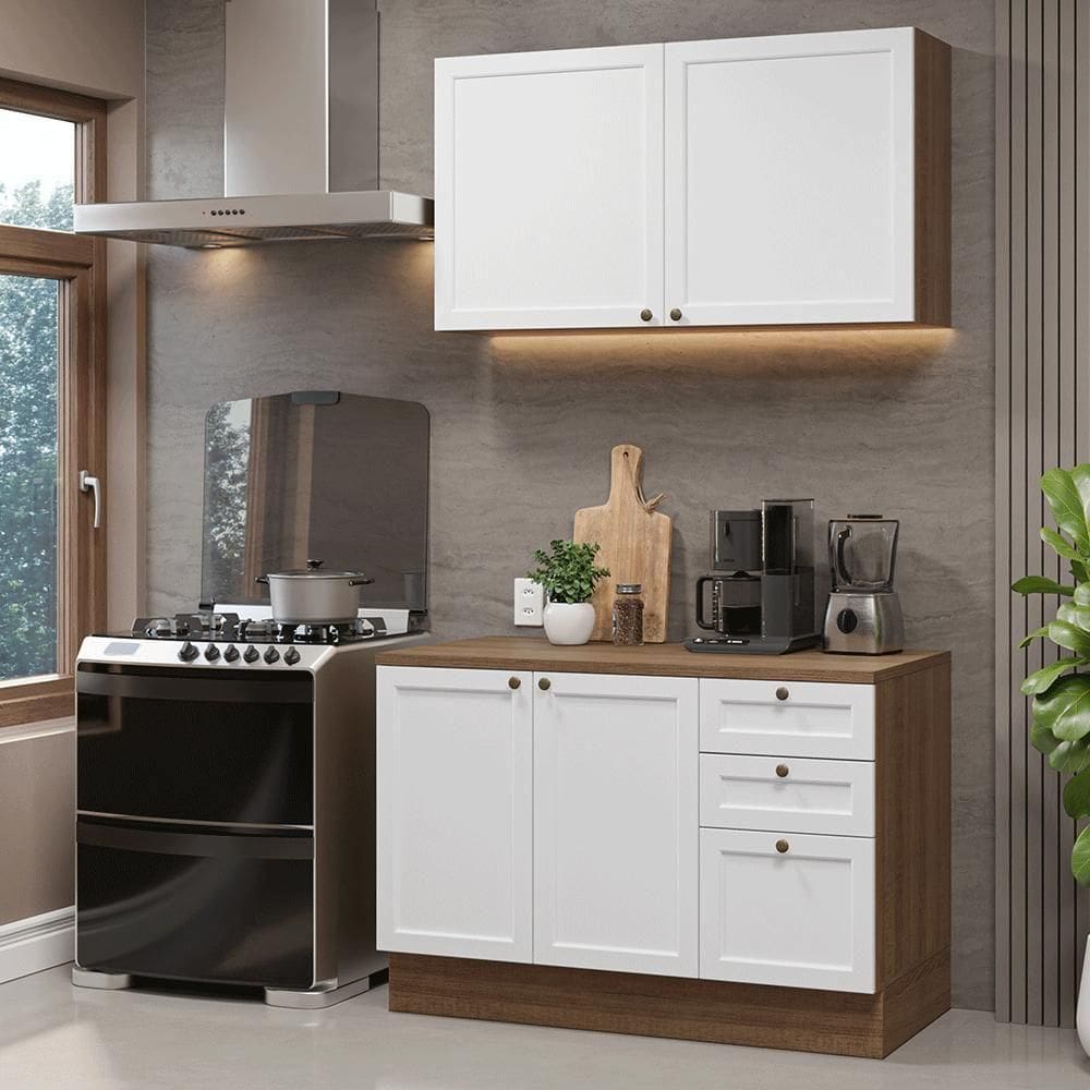 Armário De Cozinha Compacta 120 Cm Rustic-branco Vik Madesa 01 Rustic-branco