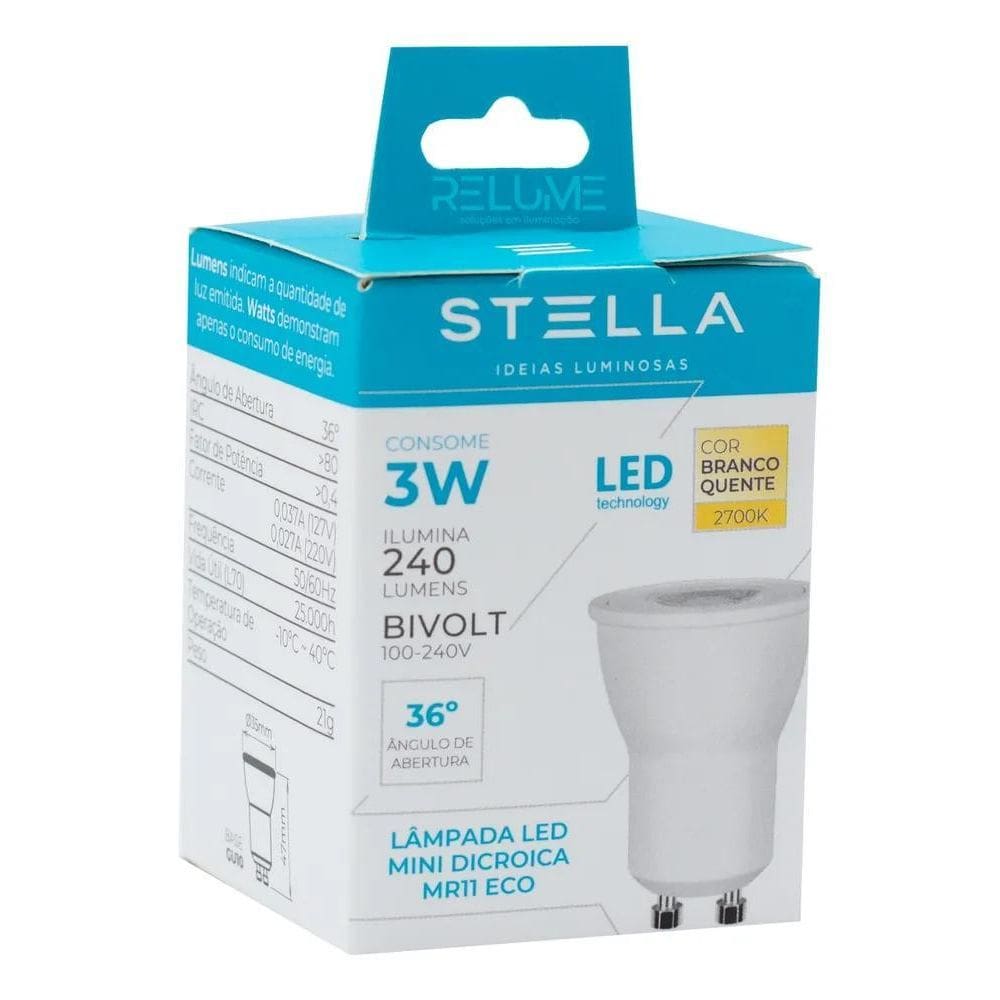 10X Lâmpadas Mini Dicroica Led Mr11 Gu10 3W Sth8513 Stella