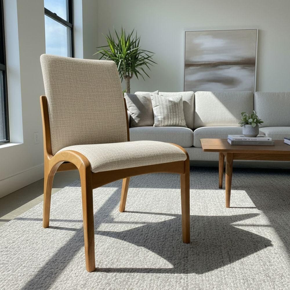 Cadeira Aura Estofada Estrutura Em Madeira Maciça Linho 25 Bege Conforto Para Sala De Jantar Mobília Decor