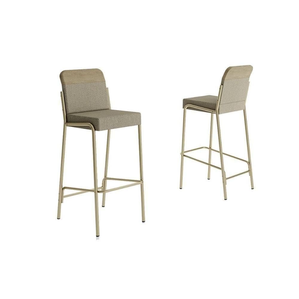 Banqueta Sala De Jantar Duo 1753 Kit 2 Un Dourado-linho Bamboo-courano Bamboo - Carraro