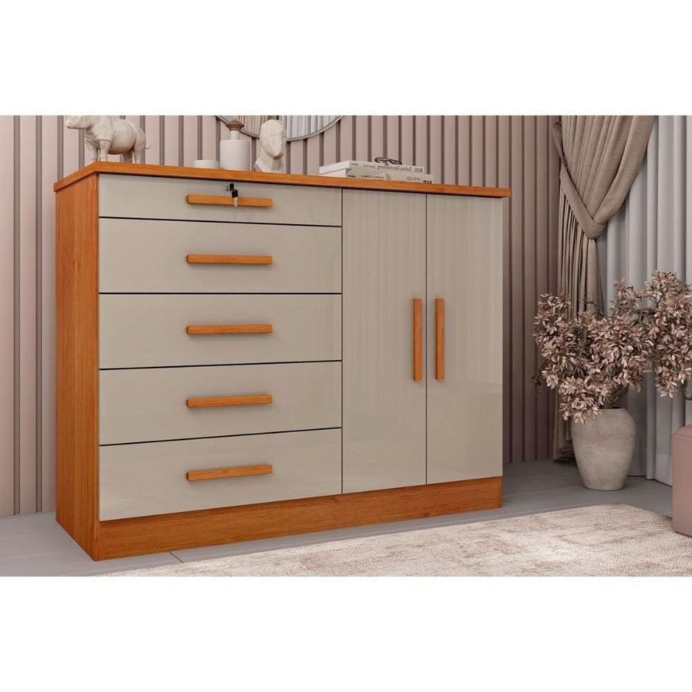 Cômoda Casal Istambul C- 2 Portas E 5 Gavetas Cinamomo-off White - Tcil Móveis