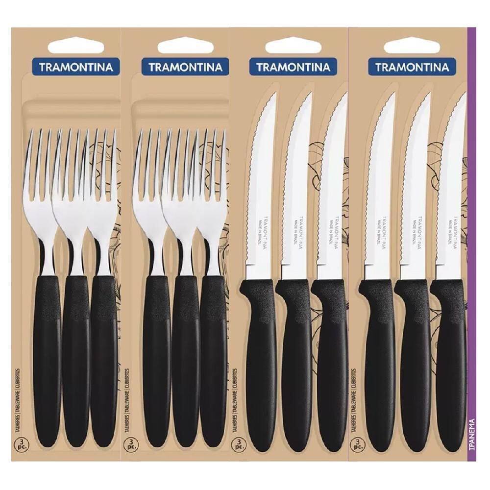 Jogo Garfos E Facas Ipanema Preto Com 12 Unidades Tramontina