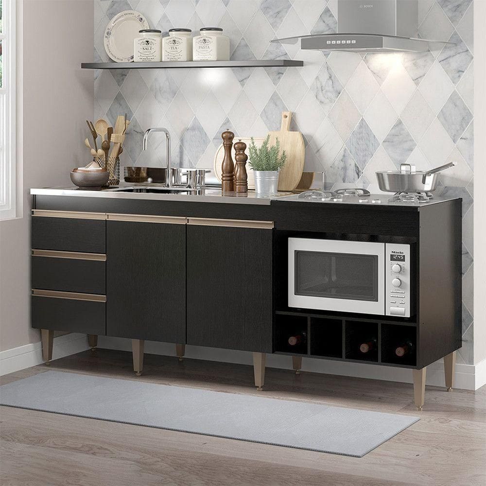 Balcão Para Pia E Cooktop Forno E Adega Mdp 2035 Menu Móveis Preto