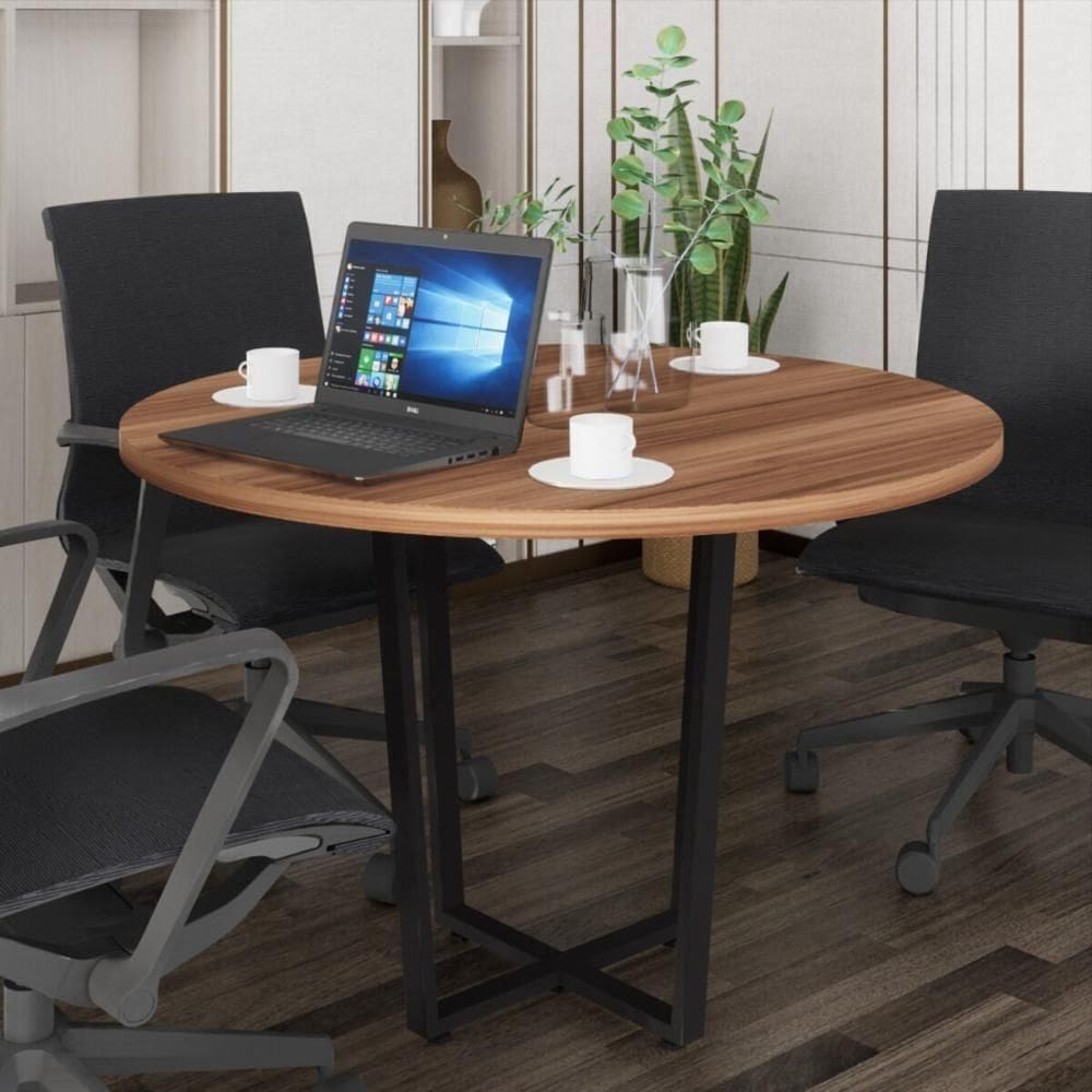 Mesa Escritório De Reunião 110cm Redonda Multimóveis Cr25331 Sevilha Preto