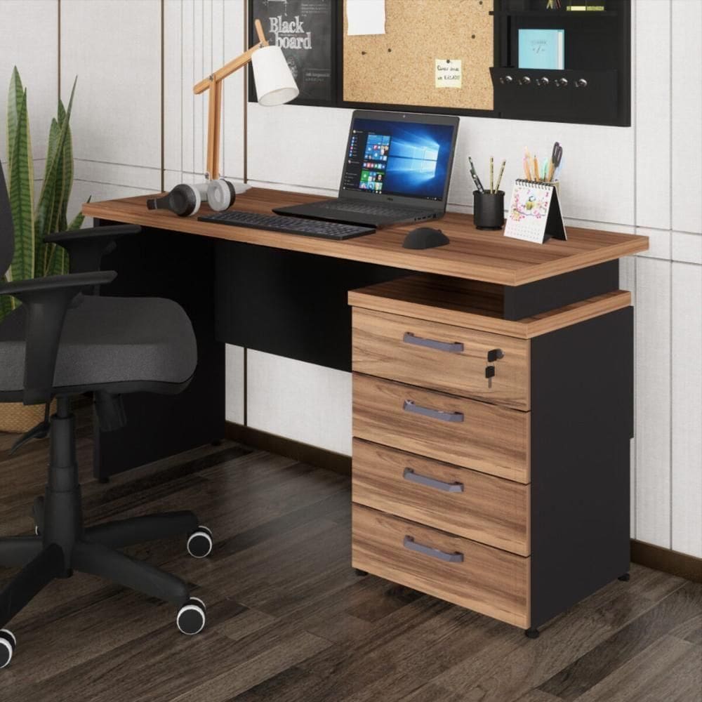 Escrivaninha Mesa Escritório 135cm 4 Gavetas Multimóveis Cr25314 Sevilha Preto