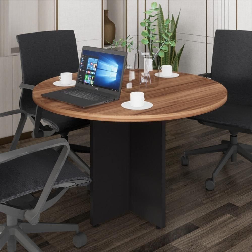 Mesa Escritório De Reunião 110cm Redonda Multimóveis Cr25330 Sevilha Preto