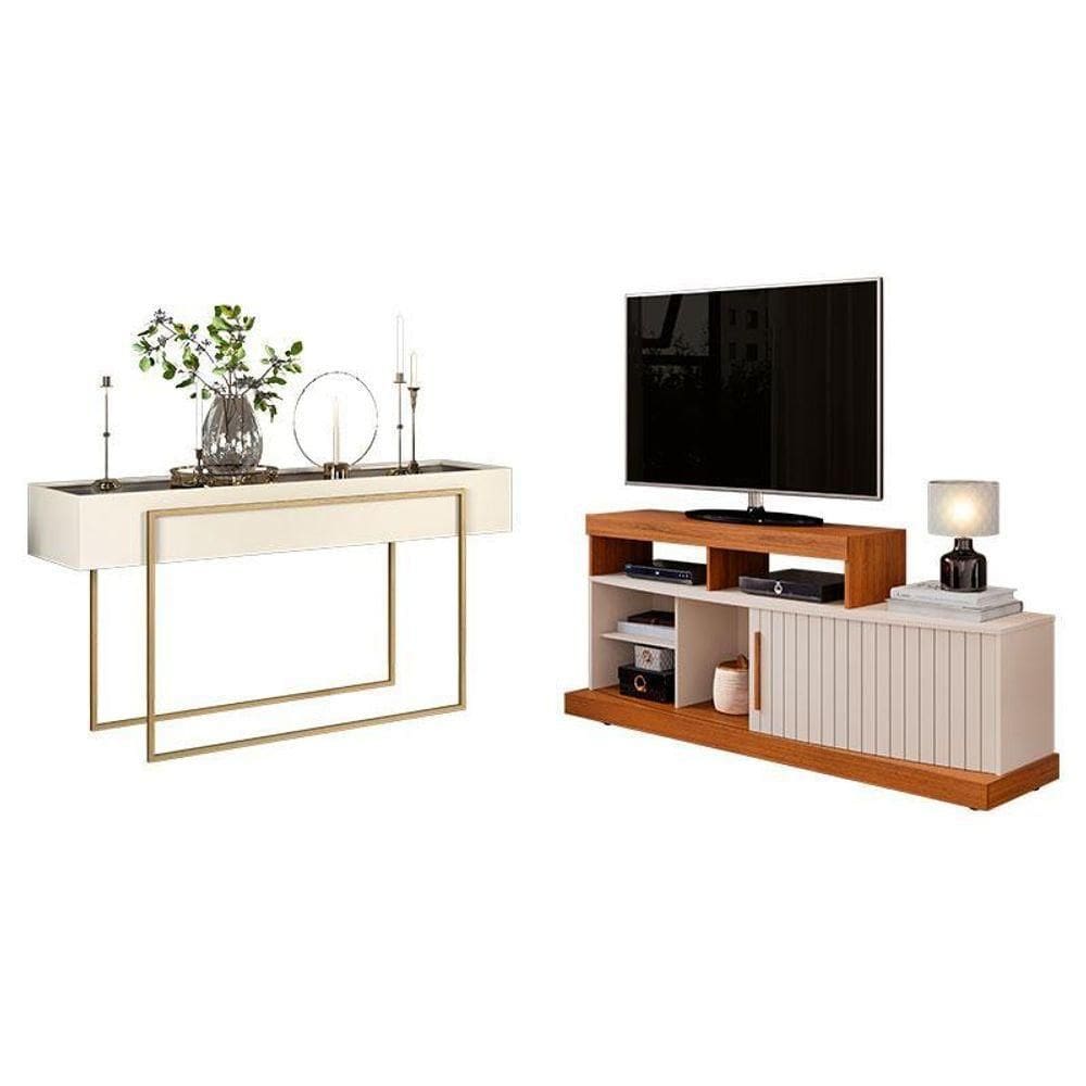 Rack Bancada Valle E Aparador Suri Freijó Off White – Dj Móveis