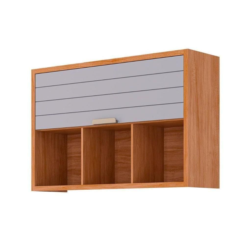 Armário Aéreo P- Cozinha Eloise C- 1 Porta Basculante Riscada E 3 Nichos 120 Cm Cinamomo-platina - Mgm