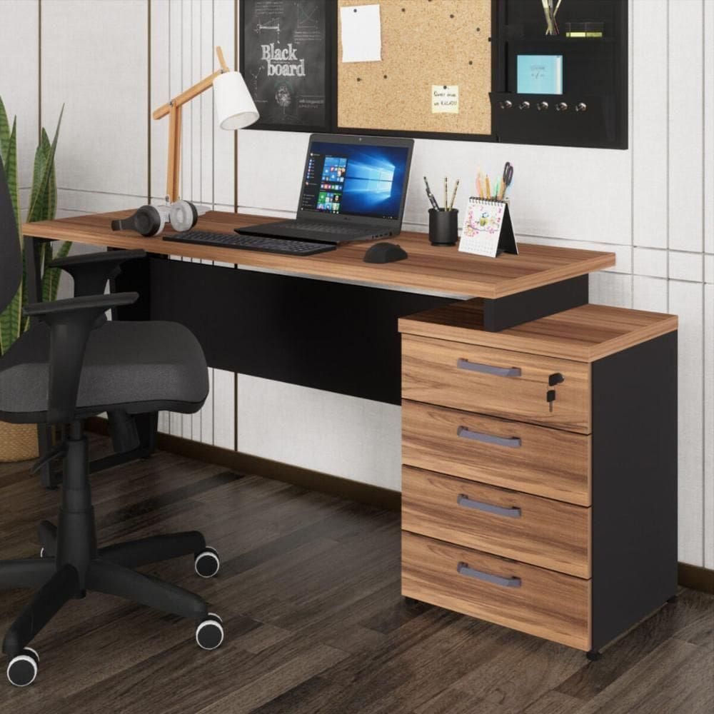 Escrivaninha Mesa Escritório Extensível 150cm 4 Gavetas Multimóveis Cr25325 Sevilha Preto