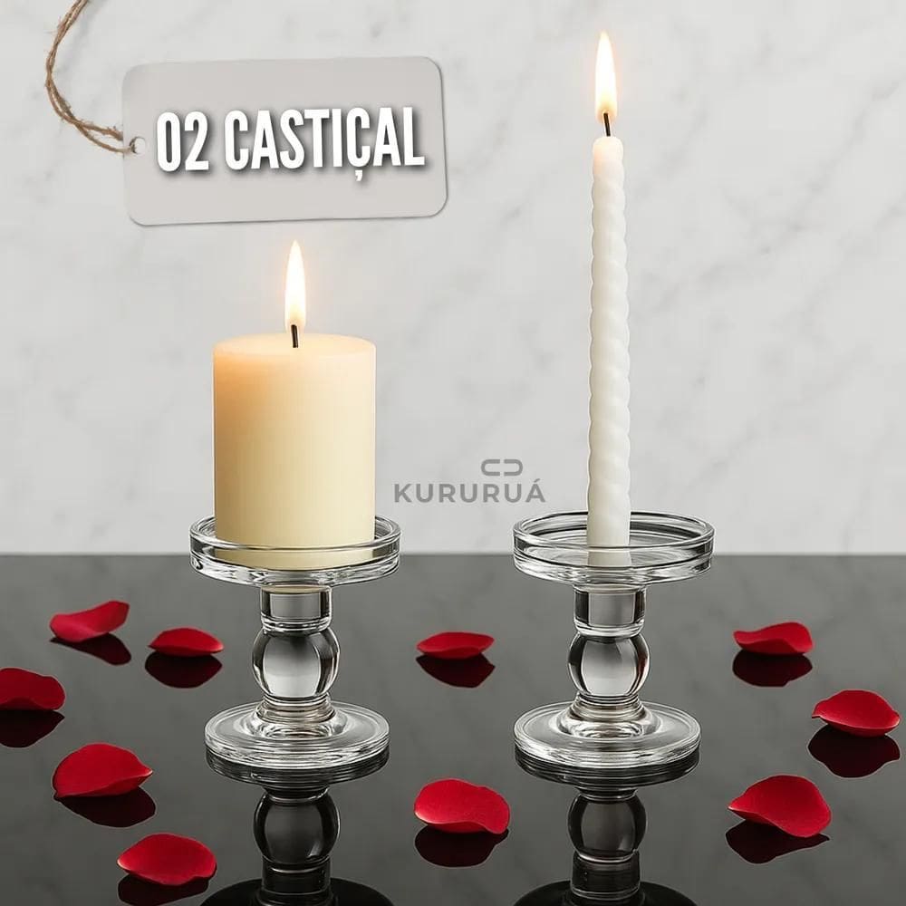 2X Castiçal De Vidro Kit 02 Unidade Castiçal Candelabro Mesa
