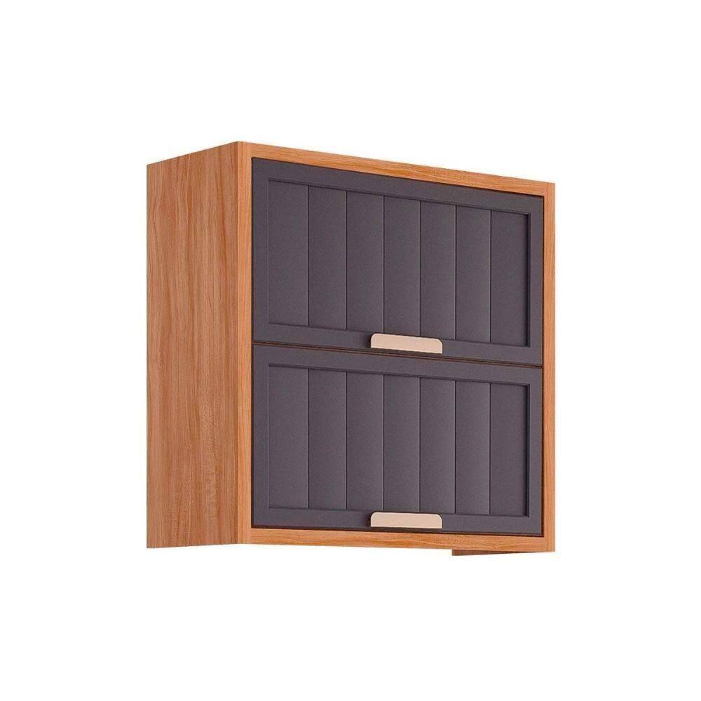 Armário Aéreo P- Cozinha Estela C- 2 Portas Basculantes Ripada 80 Cm Cinamomo-titanium - Mgm