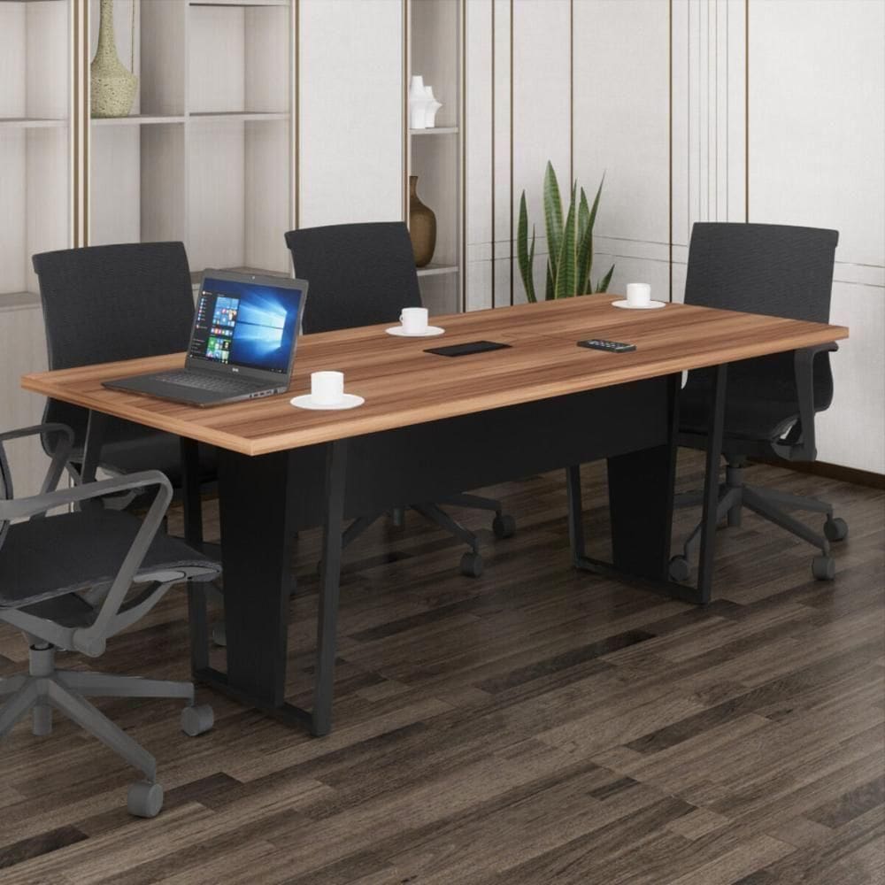 Mesa De Escritório Reunião 200cm Com Caixa De Tomadas Multimóveis Cr25335 Sevilha Preto