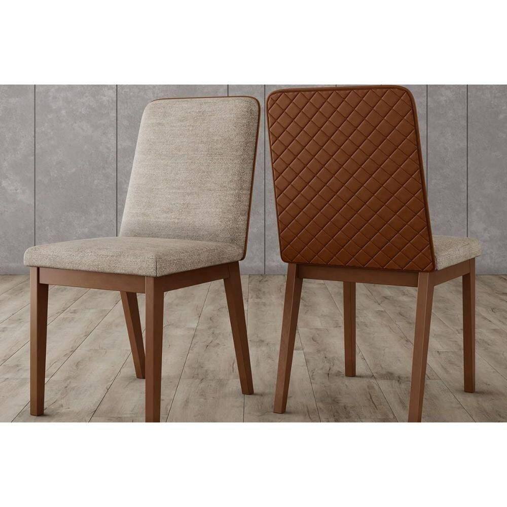 Cadeira De Cozinha Pietra Kit 2 Un Nature-courano Caramelo-linho Creme - Henn
