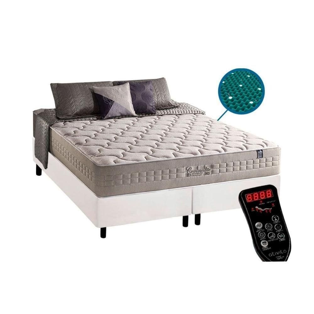 Cama Box King: Colchão Molas Ensacadas D Angelis Commodite + Base Crc Courano White (193x203)
