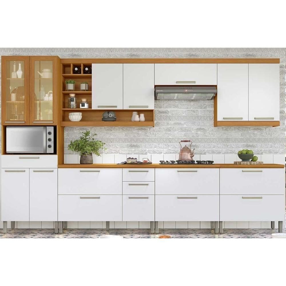 Cozinha Modulada Nesher Burguesa Premium 7 Peças (3aéreos+3balcões+1paneleiro) C6p58 Freijo-off White-nesher