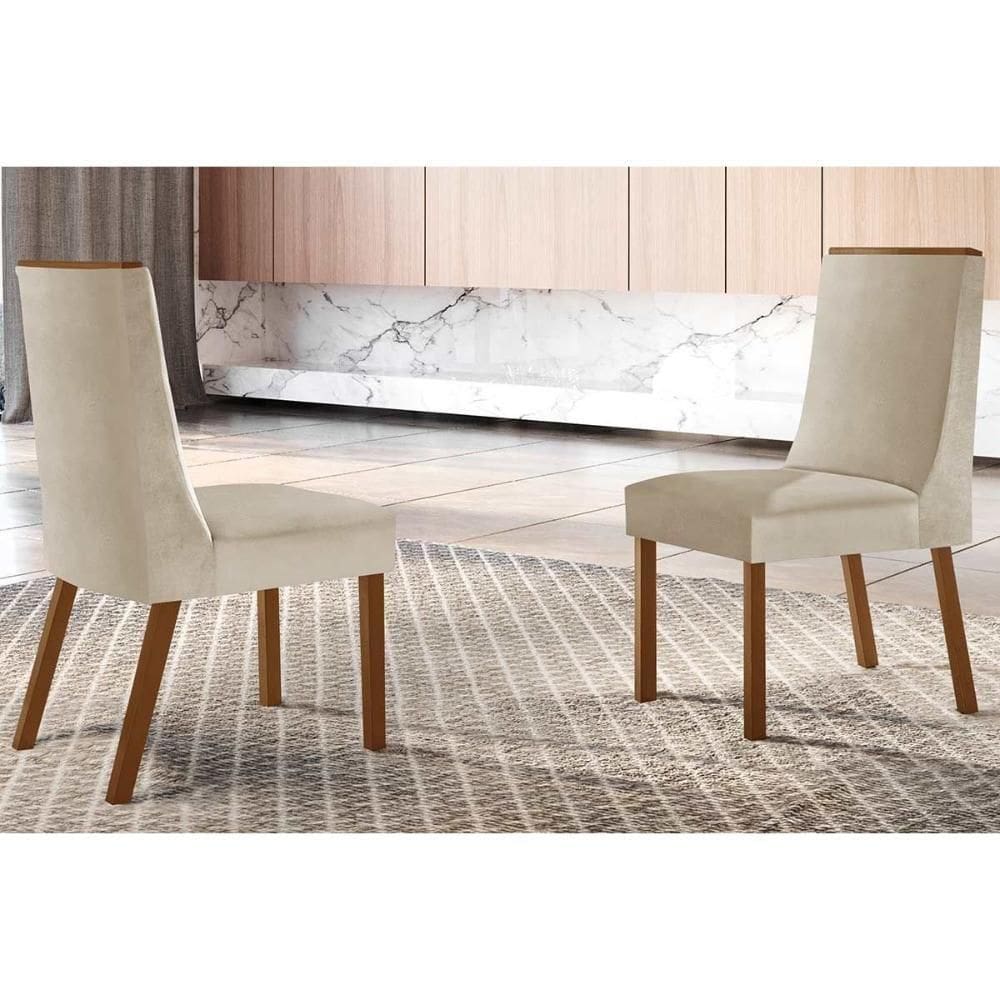 Kit 2 Cadeiras De Cozinha Dakota 2 Un Madeira Capuccino-suede Creme - Rufato