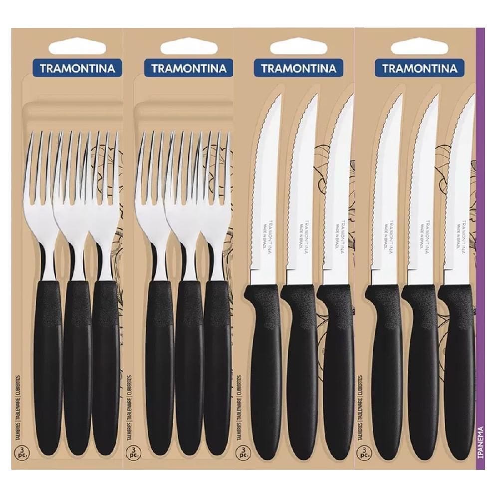 Jogo Garfos E Facas Ipanema Preto Com 12 Unidades Tramontina
