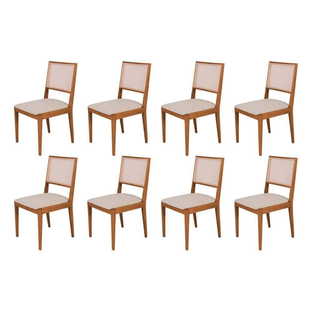 Conjunto Com 8 Cadeiras De Jantar Suellen Em Madeira E Mdf Cerejeira Linho Bege