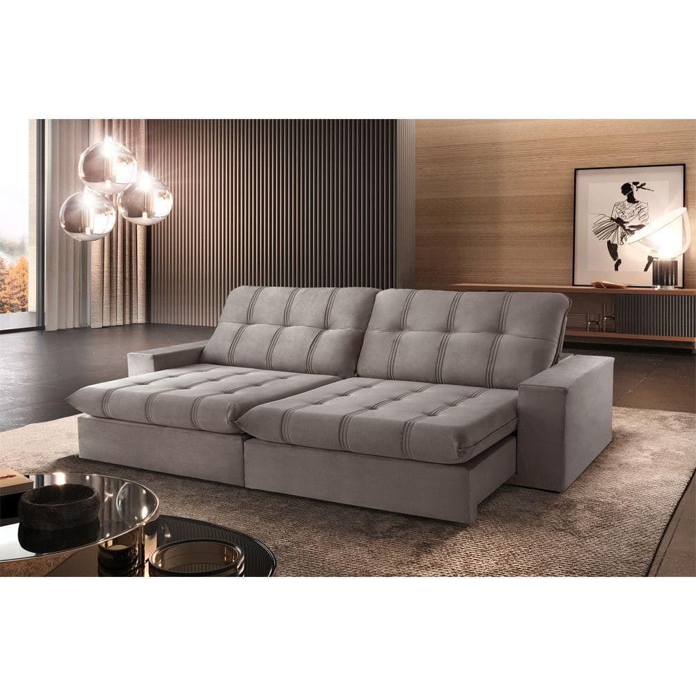 Sofá Retrátil Caparaó 2,50m 4 Lugares Molas Ensacadas Txr Bege