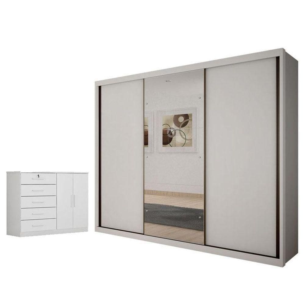 Guarda Roupa Casal Palazzo Com Espelho E Cômoda Seul Neve - Novo Horizonte