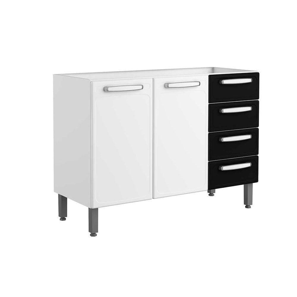 Gabinete P- Pia Cozinha Balcão Evidence 7026 C- 2 Portas E 4 Gavetas S- Tampo 120cm Branco-preto - Bertolini