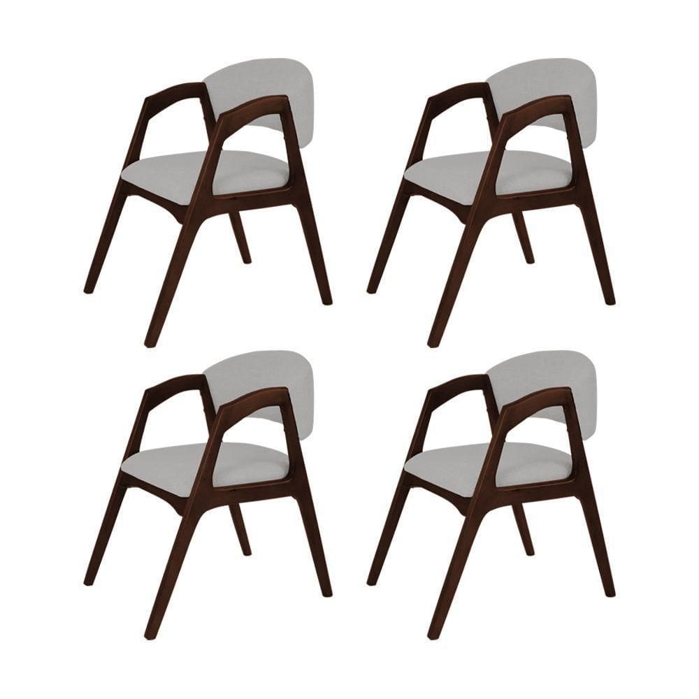 Conjunto Com 4 Cadeiras De Jantar Estofada Gabriela Castanho Linho Cinza Prata