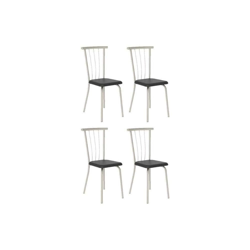 Kit 4 Cadeiras De Cozinha 154 Aço 4 Uni Prata-courano Preto - Carraro