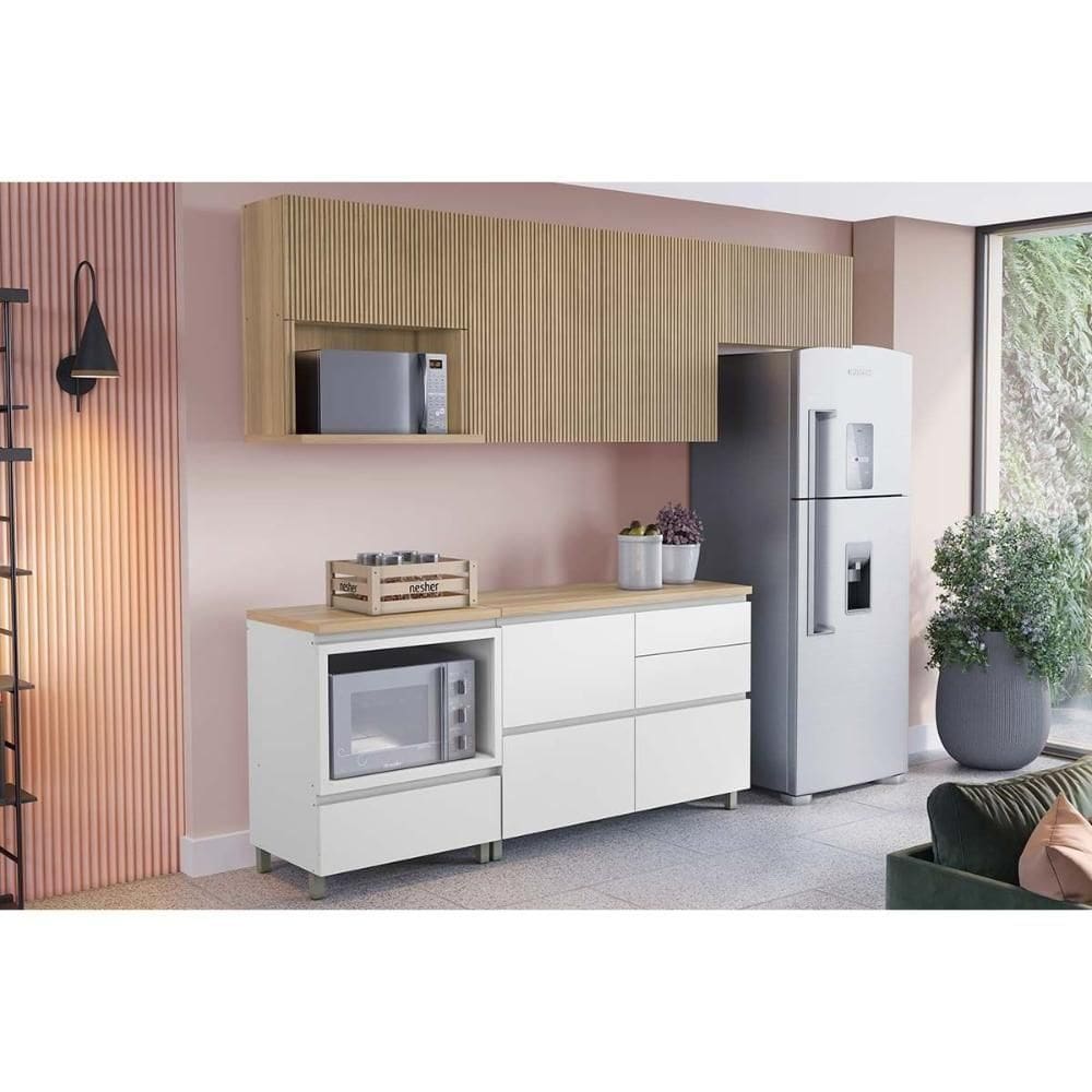 Kit De Cozinha Completa 5 Peças Rainha (3aéreos+2balcões) C5p112 Nature-branco - Nesher