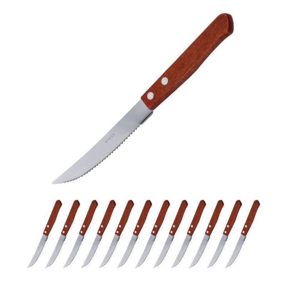 Jogo Com 12 Facas De Mesa Em Aço Inox E Cabo De Madeira