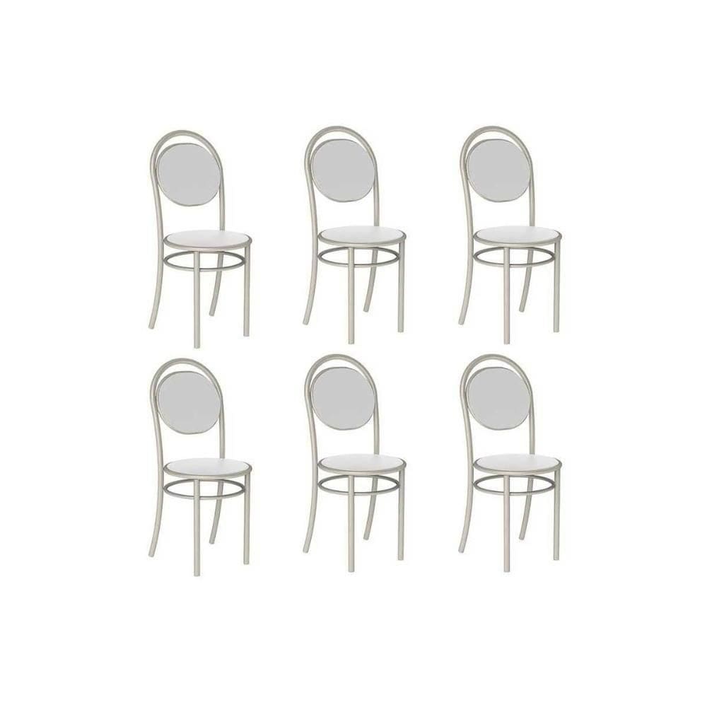 Kit 6 Cadeiras Sala Jantar 190 Aço 6 Uni Prata-courano Branco - Carraro