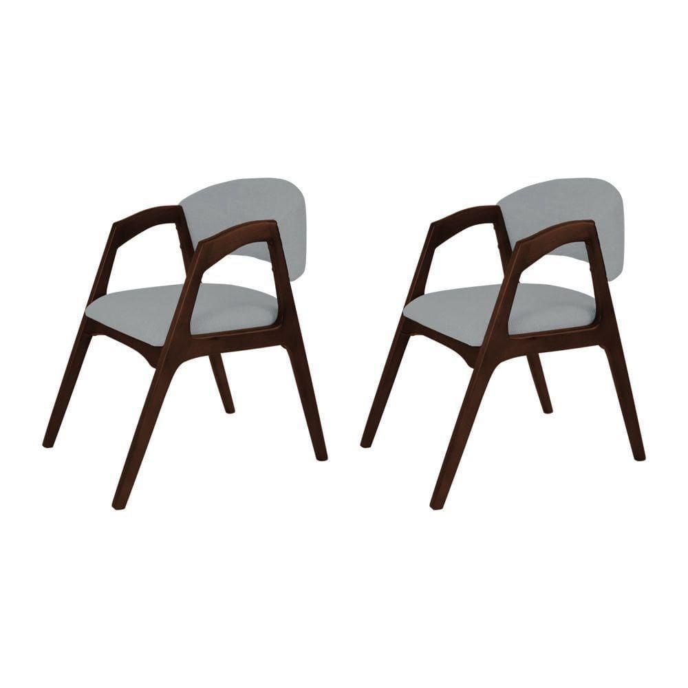 Conjunto Com 2 Cadeiras De Jantar Estofada Gabriela Castanho Linho Cinza