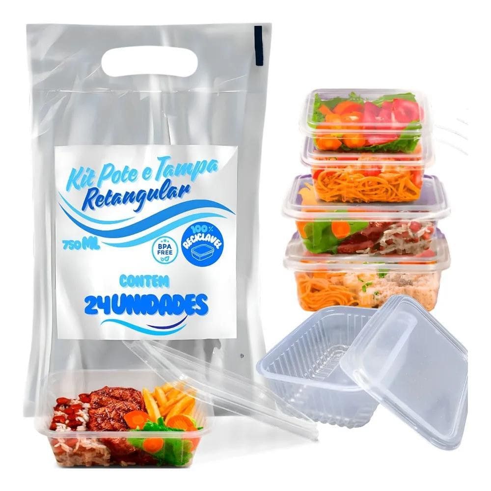 2X Pote Plastico 24Un Retangular Descartável 750Ml Marmita