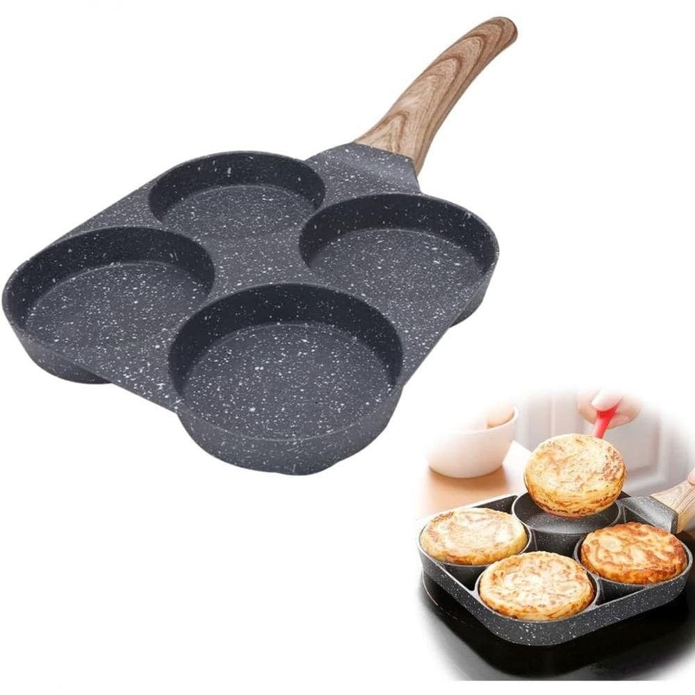 Frigideira 4 Em 1 Antiaderente P- Ovo, Panqueca E Grelha C- Divisórias Alumínio Leve