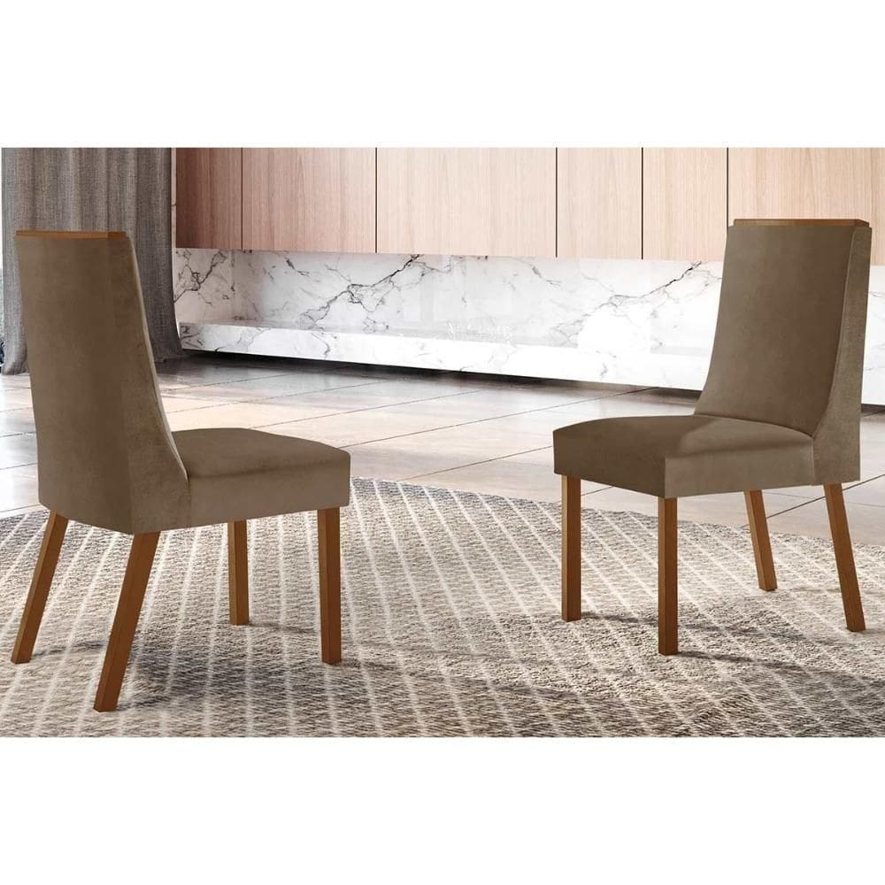 Kit 2 Cadeiras De Cozinha Dakota 2 Un Madeira Capuccino-suede Capuccino - Rufato